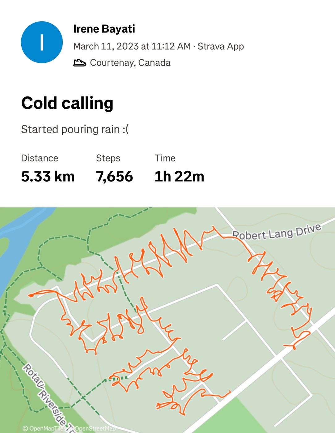 Strava activity titled Cold calling