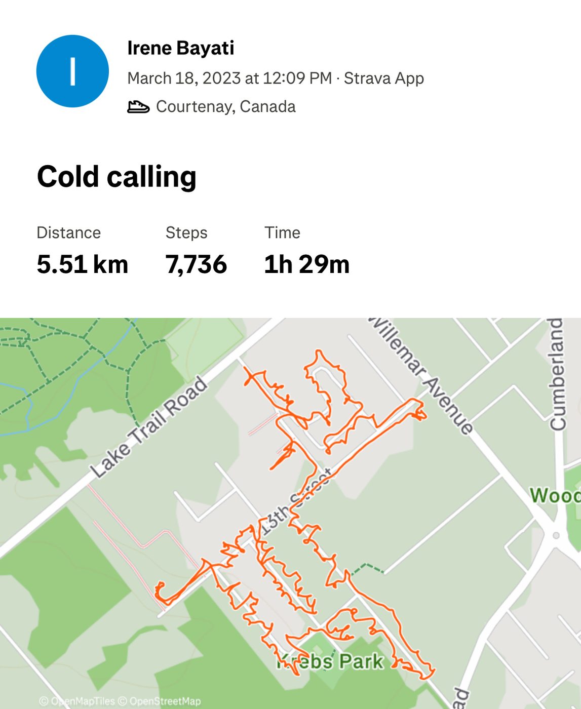 Strava activity titled Cold calling